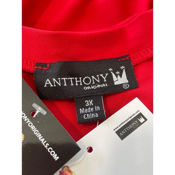 Antthony Studio Blouse Size 3X Stretch Knit Tulip Sleeve Plus Red Christams NEW - Picture 4 of 6